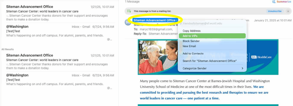 screenshot of Apple email that shows name of sender highlighted