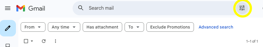 screenshot of top of gmail page with search icon highlighted